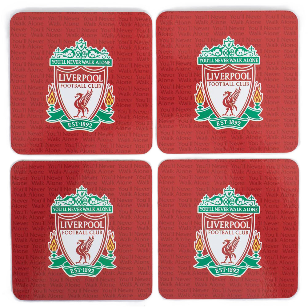 Set of Four High - Quality Printed Cork Coasters Featuring Liverpool FC Crest