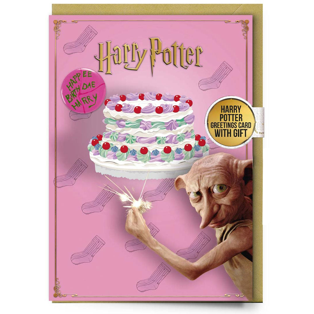 Magical Harry Potter Dobby Greeting Card with Removable Birthday Cake Badge