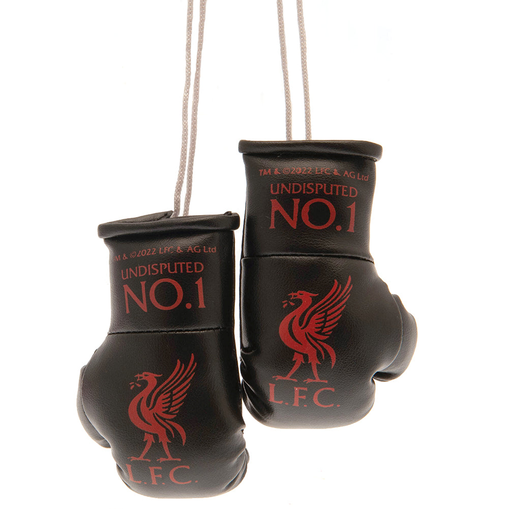 Miniature Black Boxing Gloves Featuring Liverpool FC's Iconic Design