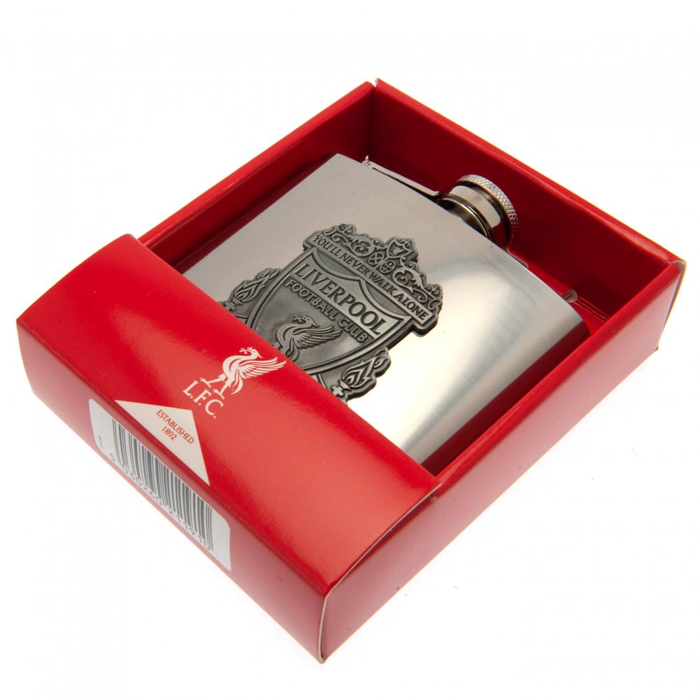 Liverpool Football Club Stainless Steel Hip Flask with an Antique Badge (6oz)