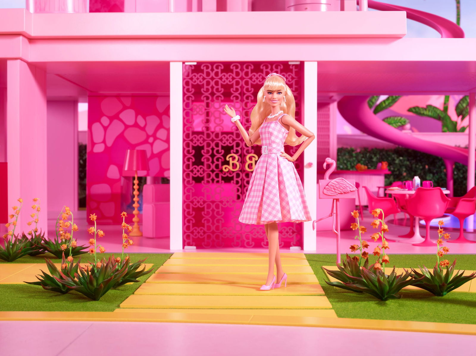 Margot Robbie as Barbie in a Charming Pink Gingham Dress from Barbie The Movie