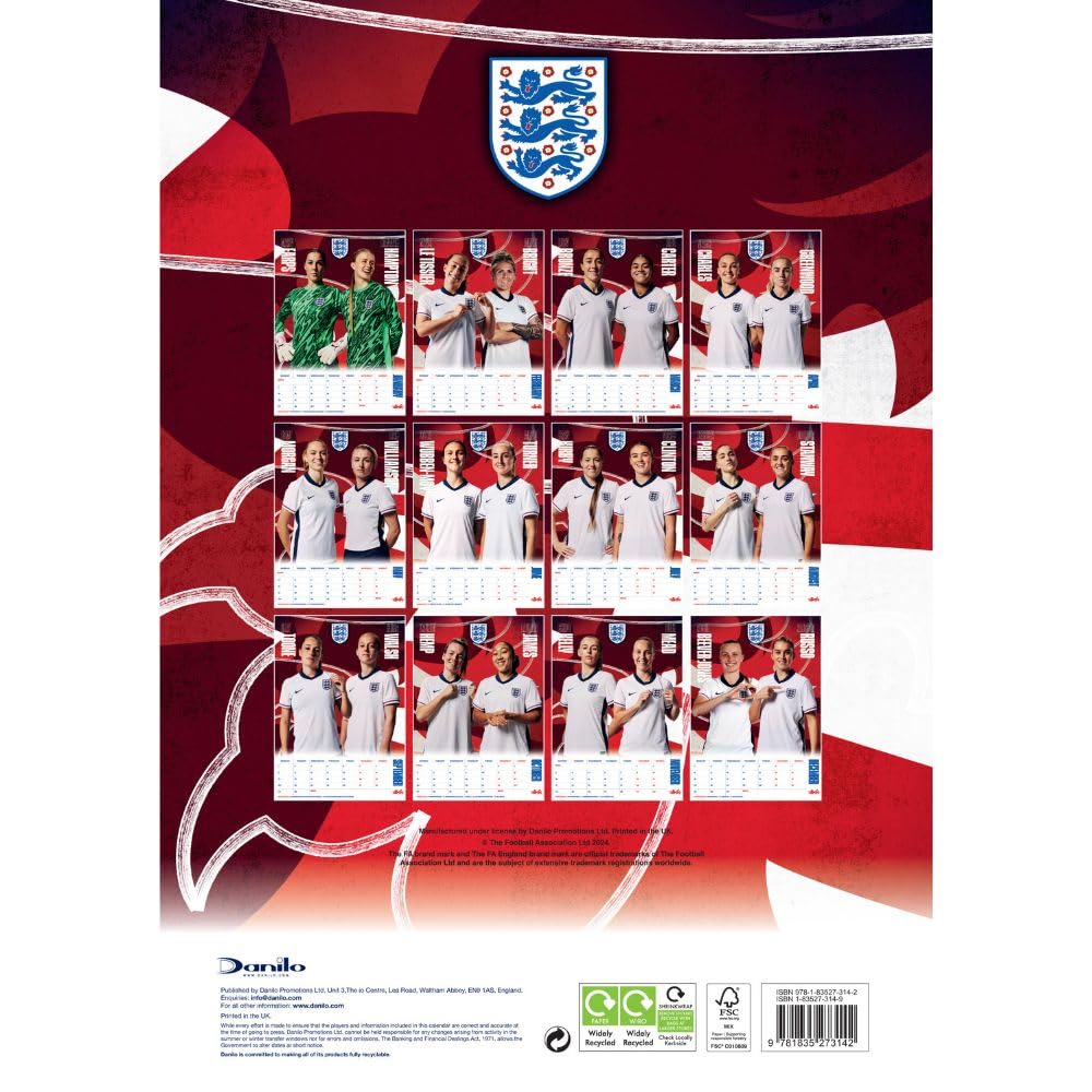2025 England Lionesses A3 Wall Calendar with Favourite Women's FA Players