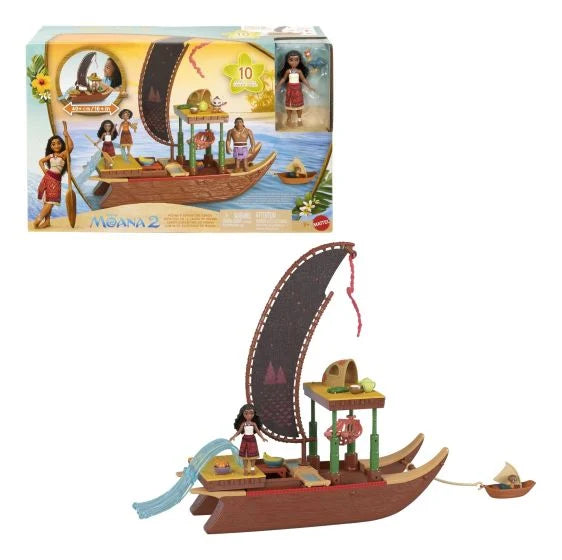 Disney Moana 2 Inspired Foldable Adventure Canoe Playset with Dolls
