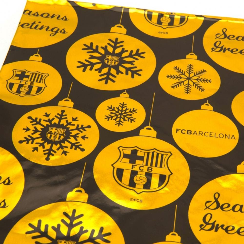 Festive Christmas Wrapping Paper with Gold and Black Foil Print for FC Barcelona Supporters
