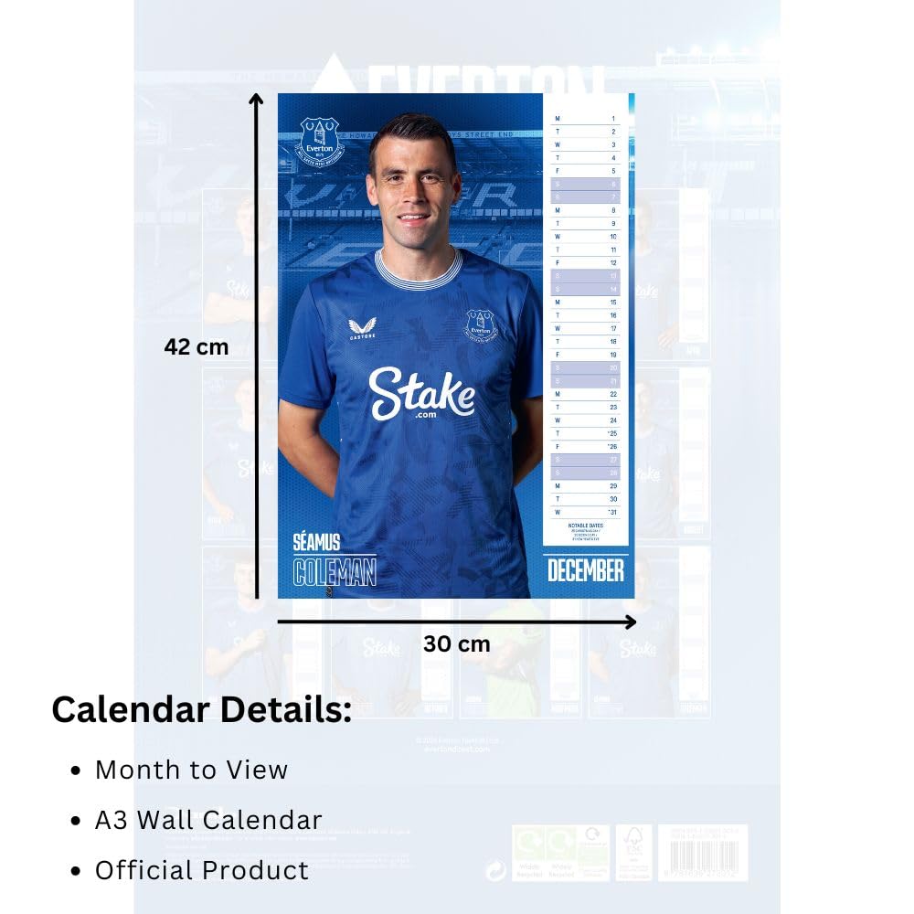 2025 A3 Everton FC Wall Calendar with Star Players