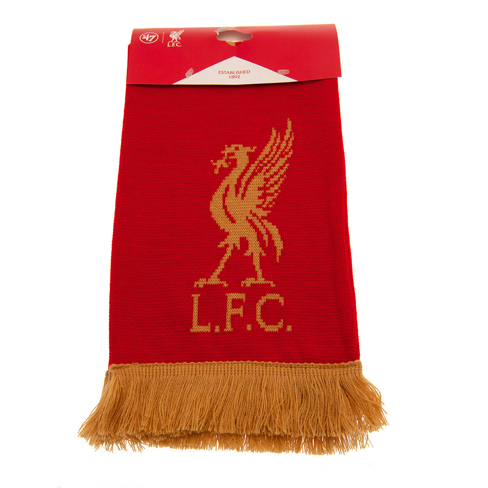 Gold-Detailed Liverpool FC Red Liverbird Scarf with Fringe