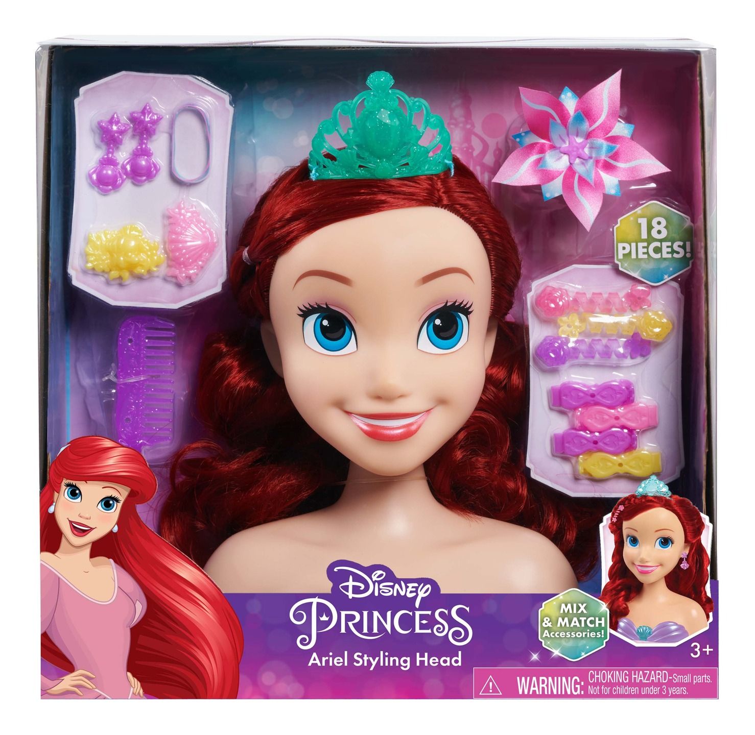 Disney Princess Ariel Hair Styling Play Head Toy with Accessories