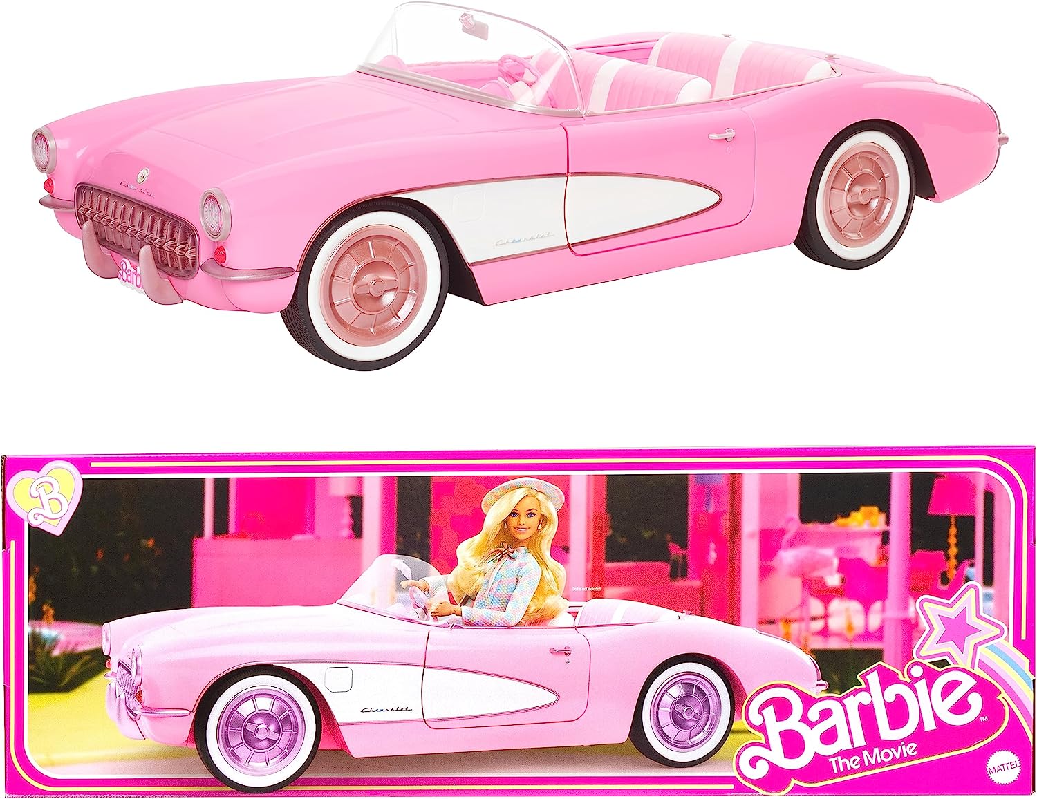 Collectible Barbie The Movie Inspired Pink Chevrolet Corvette Convertible Toy Car