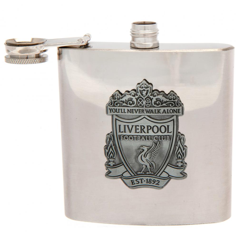 Liverpool Football Club Stainless Steel Hip Flask with an Antique Badge (6oz)
