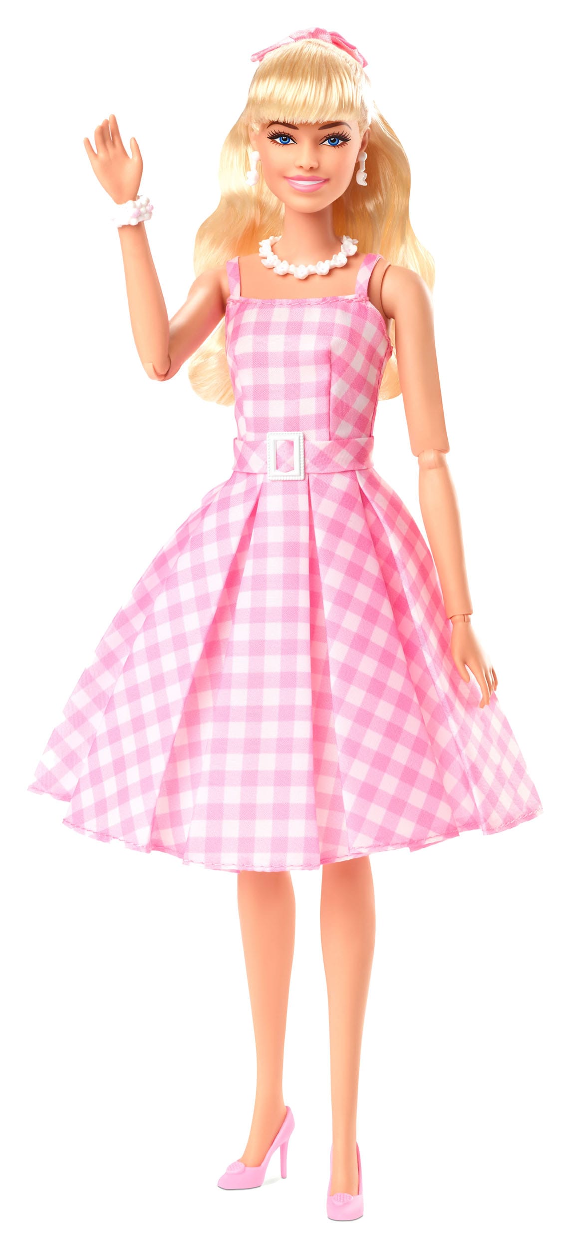 Margot Robbie as Barbie in a Charming Pink Gingham Dress from Barbie The Movie