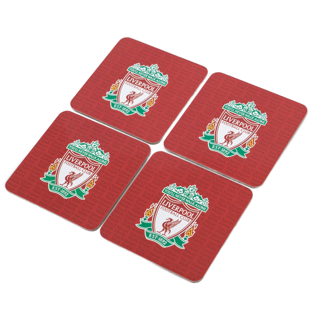 Set of Four High - Quality Printed Cork Coasters Featuring Liverpool FC Crest