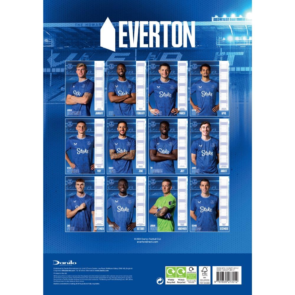 2025 A3 Everton FC Wall Calendar with Star Players