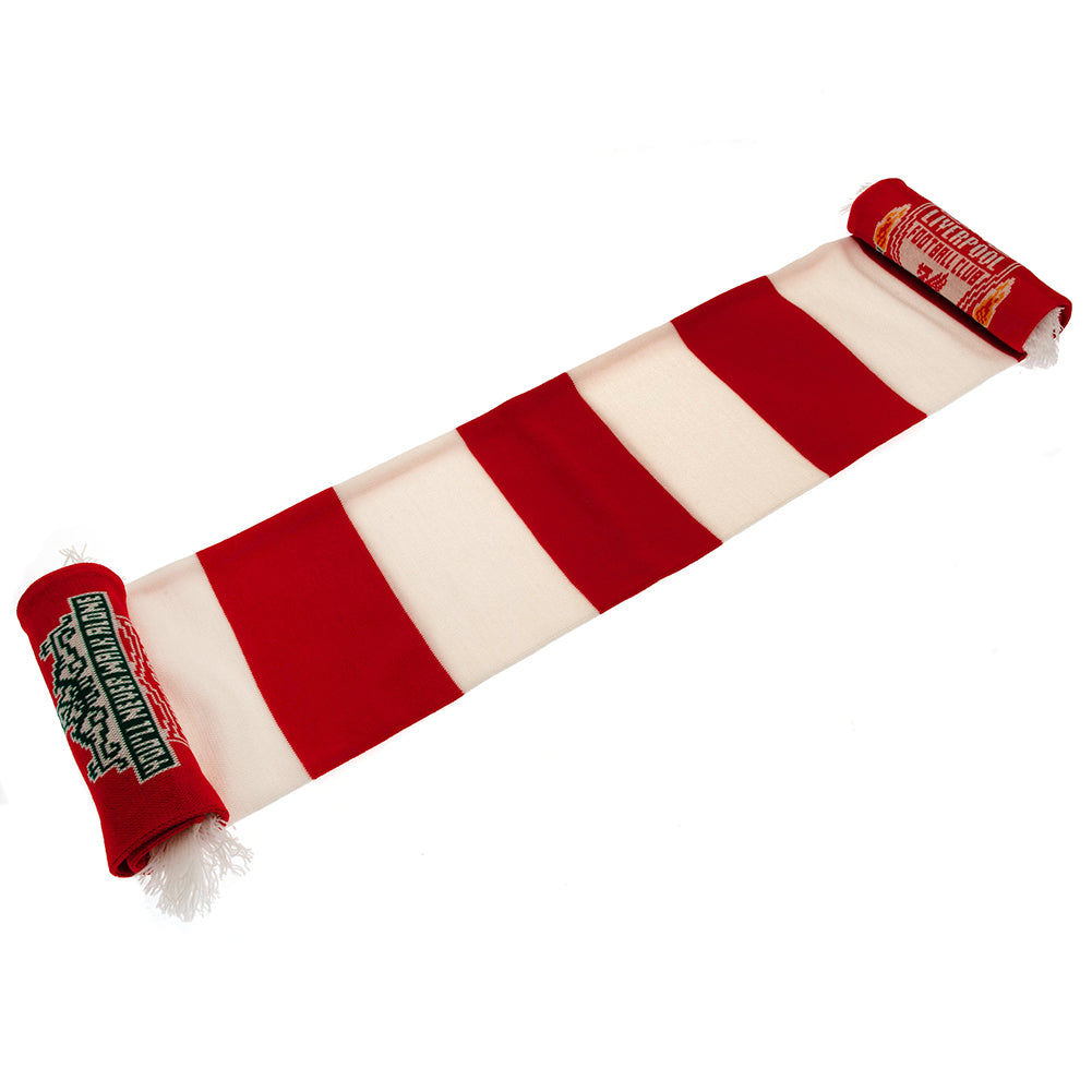 Liverpool FC Red and White Bar Stripe Jacquard Knit Scarf with Fringe