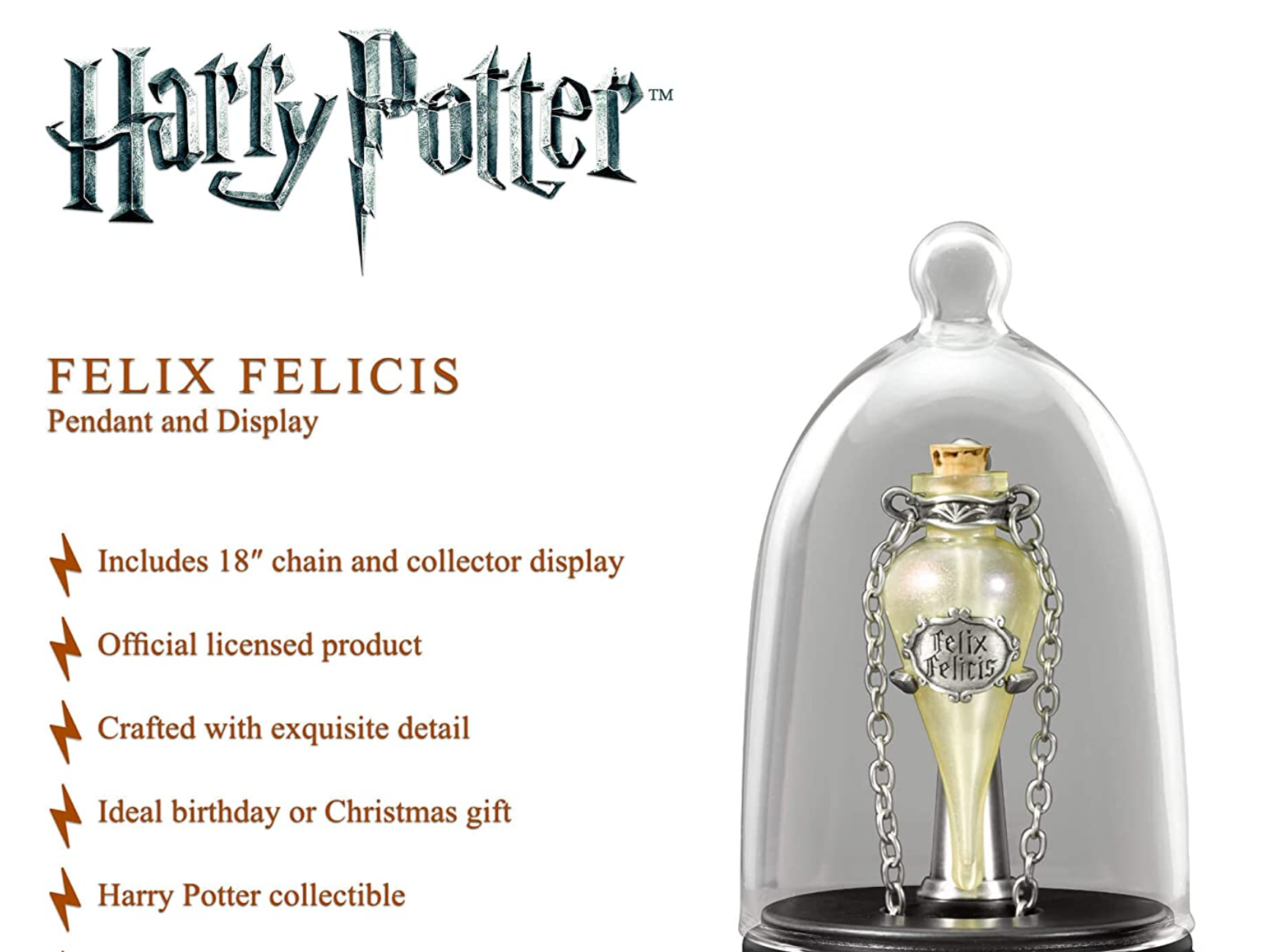 Harry Potter Inspired Felix Felicis Glass Pendant Necklace with Collector Display Case