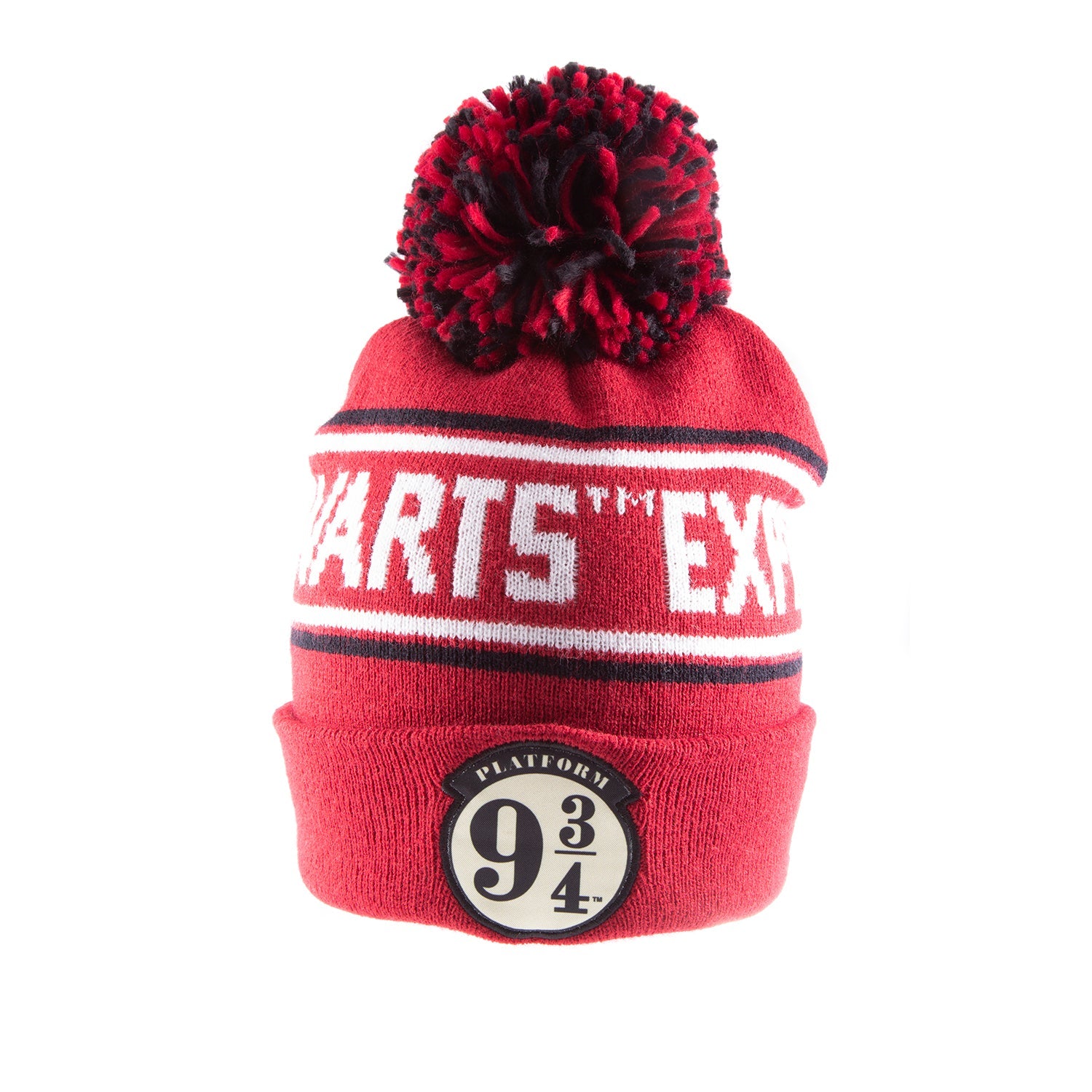 Officially Licensed Harry Potter Platform Themed Badge Decorated Pom Pom Knit Beanie Hat