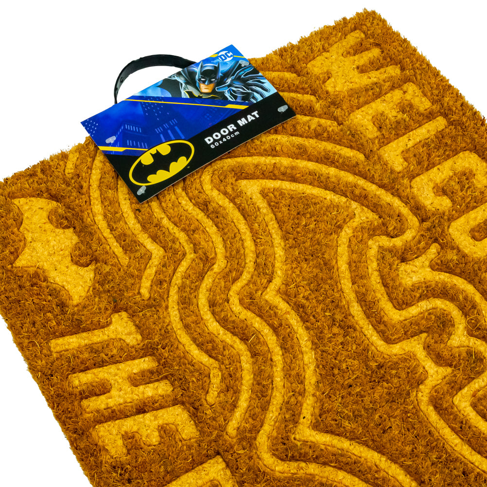 Embossed Batman-themed Coir Doormat for Indoor and Outdoor Use
