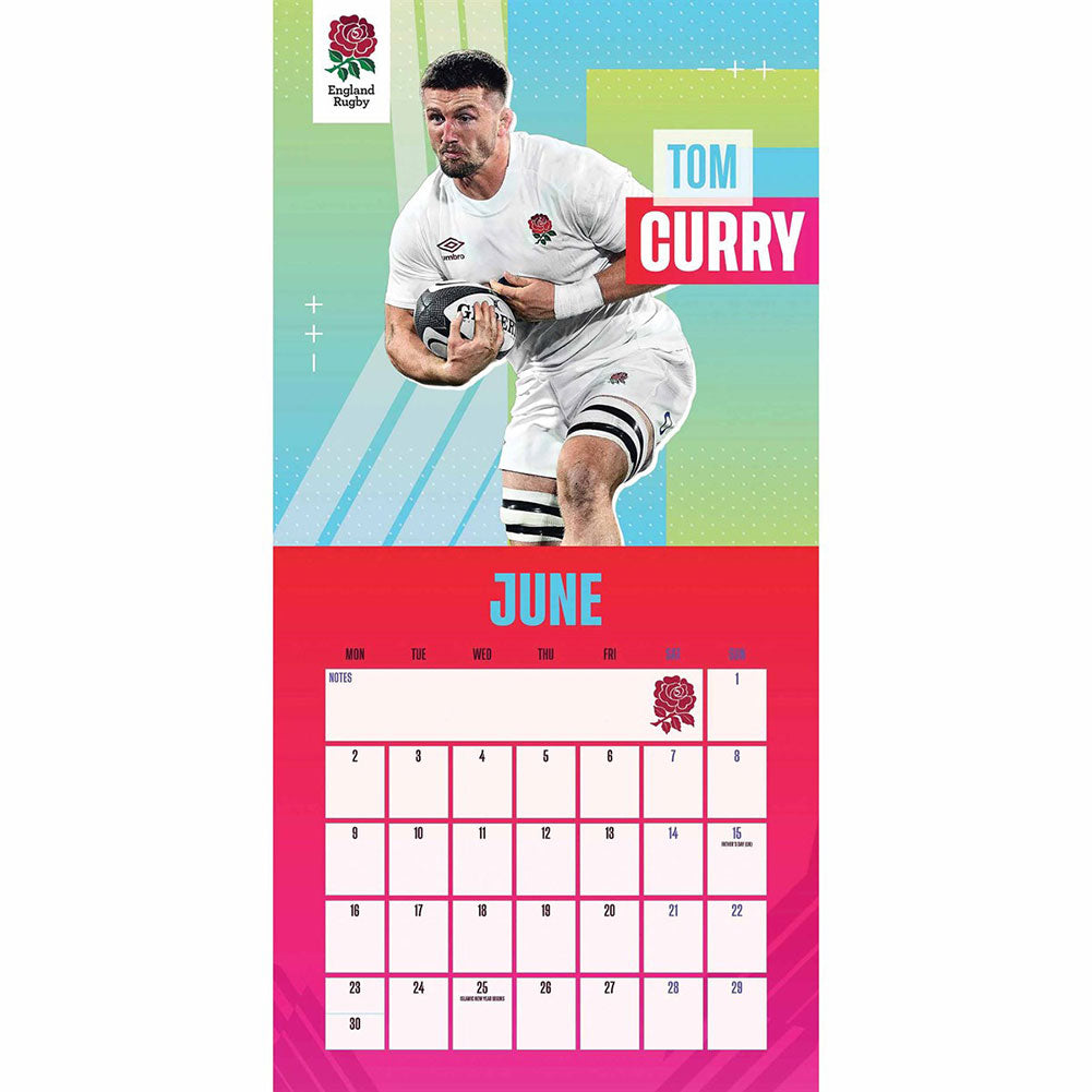 2025 England RFU Square Wall Calendar with Favourite Rugby Players