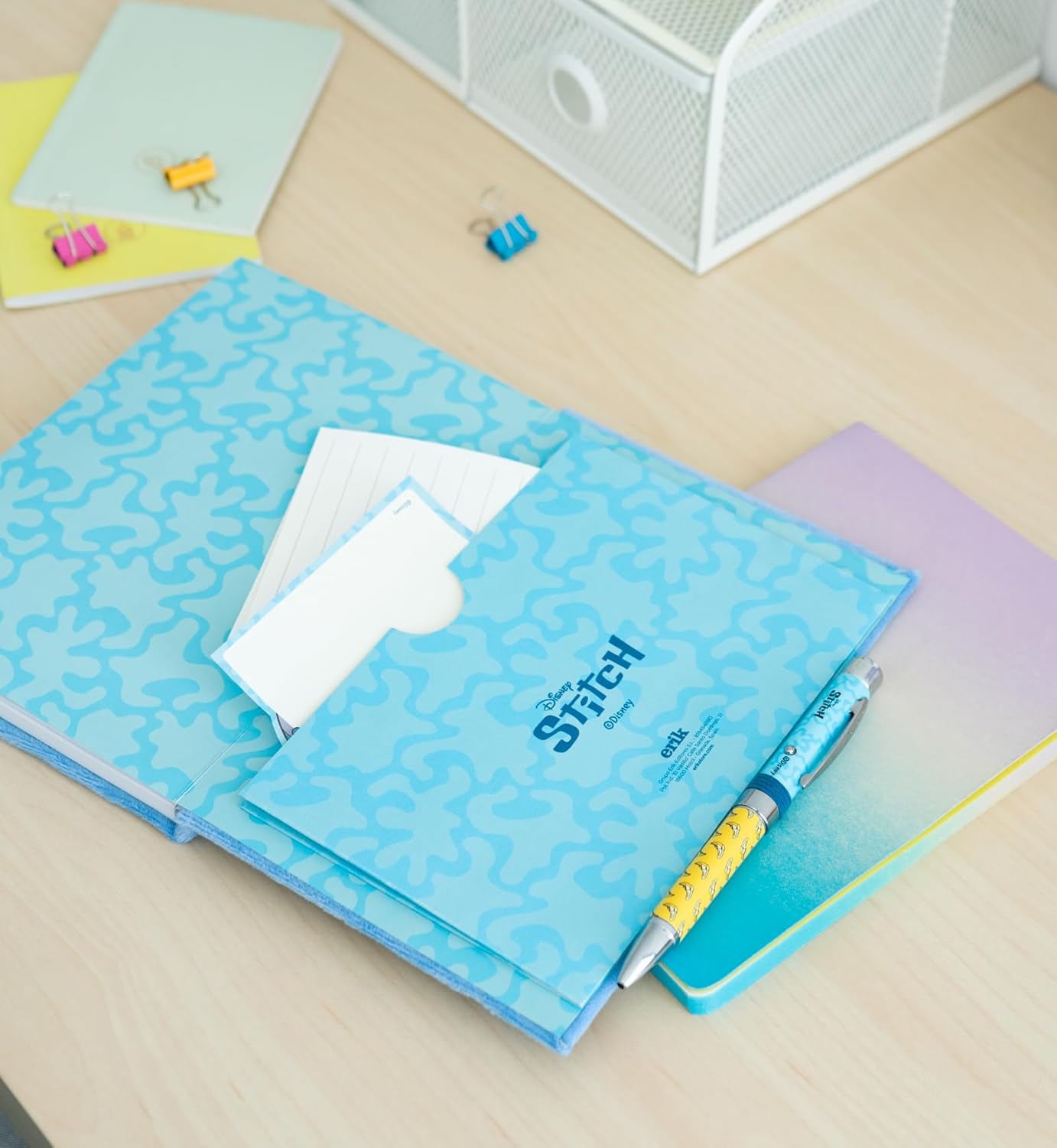 Disney Stitch A5 Notebook with Plush Cover and Projector Pen - Trendy Stationery