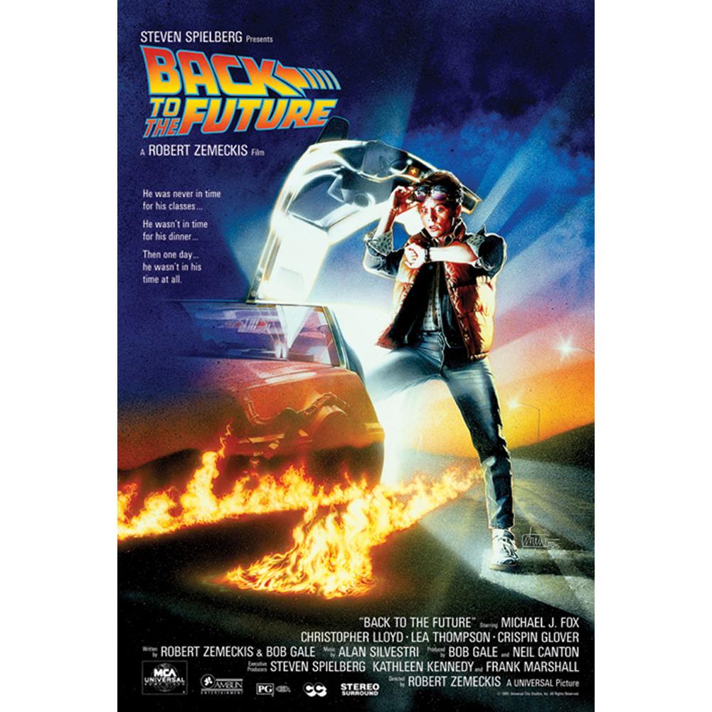 High - Resolution Rolled Back to the Future Poster with Marty Mcfly and Delorean Artwork