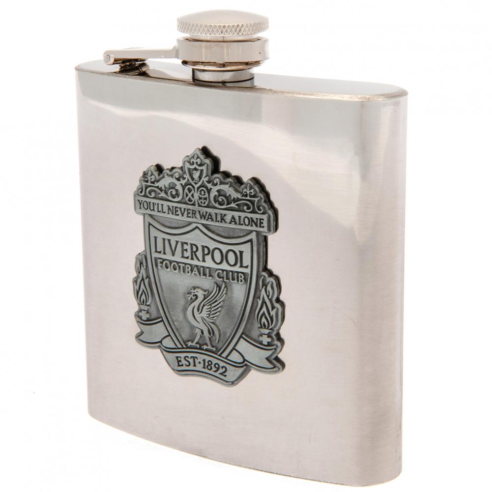 Liverpool Football Club Stainless Steel Hip Flask with an Antique Badge (6oz)