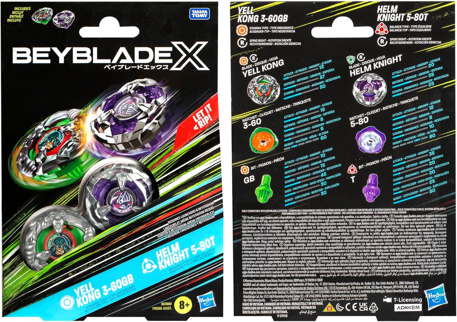 Beyblade X Dual Pack: Yell Kong 3-60GB & Helm Knight 5-80T High-Speed Tops