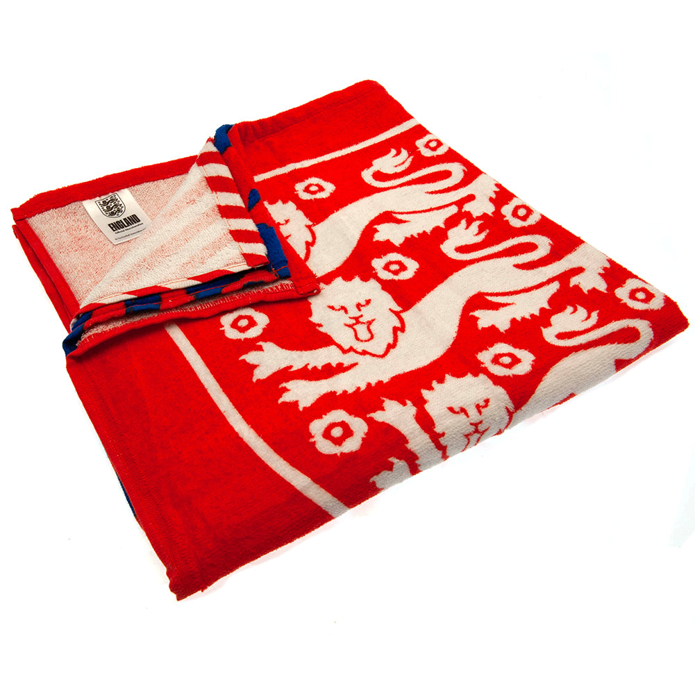 Large and Soft 100% Cotton Velour England FA Beach Towel with 3 Lion Design