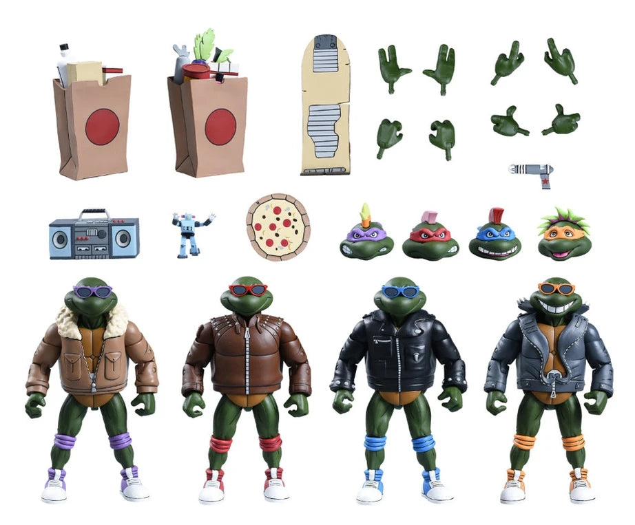 NECA Collectible 7-Inch Scale Teenage Mutant Ninja Turtles Cartoon Themed Punk Turtles Four-Pack Action Figures
