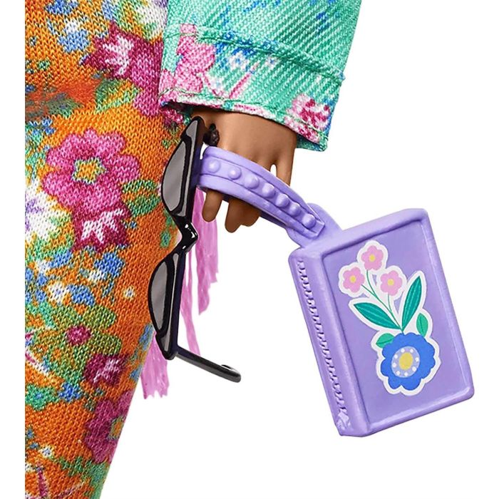 10-Inch Barbie Extra Doll in Floral Print Jacket with Stunning Pink Braids