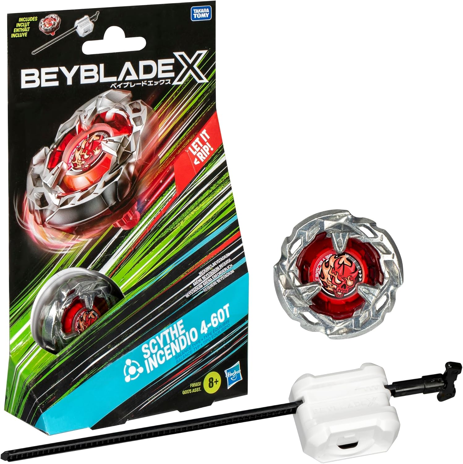 Beyblade X Starter Pack: Scythe Incendio 4 - 60T Spinning Top and Launcher for Competitive Battle Toys