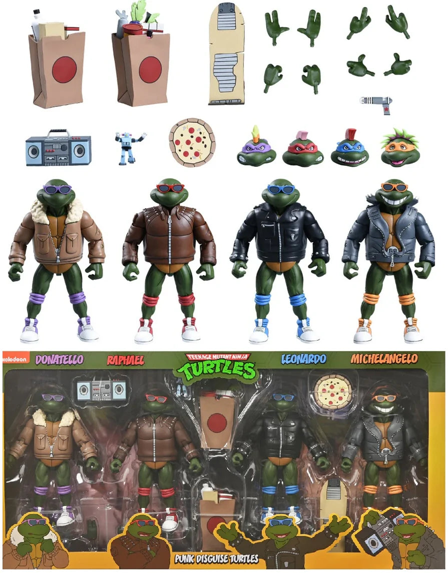 NECA Collectible 7-Inch Scale Teenage Mutant Ninja Turtles Cartoon Themed Punk Turtles Four-Pack Action Figures