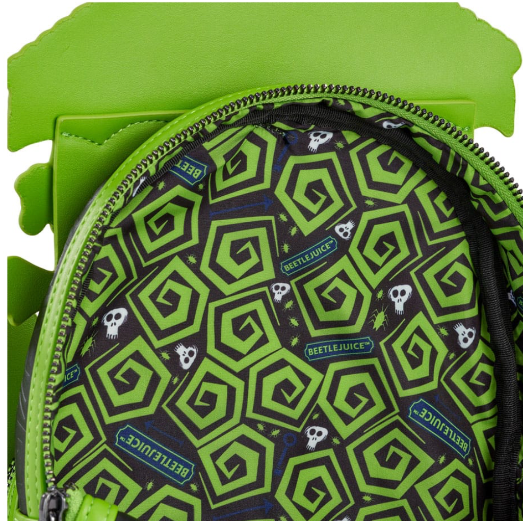 Exclusive Beetlejuice Pinstripe Faux - Leather Loungefly Mini Backpack