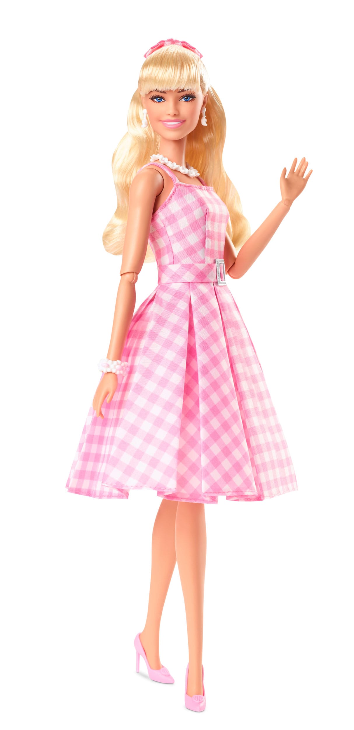 Margot Robbie as Barbie in a Charming Pink Gingham Dress from Barbie The Movie