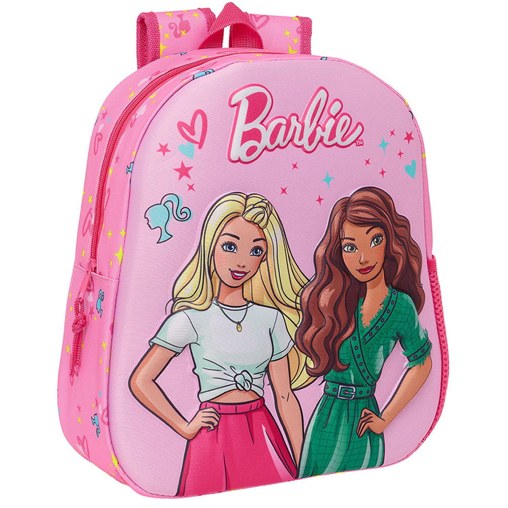 Junior Pink 3D Barbie Backpack with Repeating Design