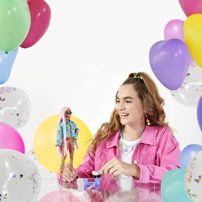 10-Inch Barbie Extra Doll in Floral Print Jacket with Stunning Pink Braids