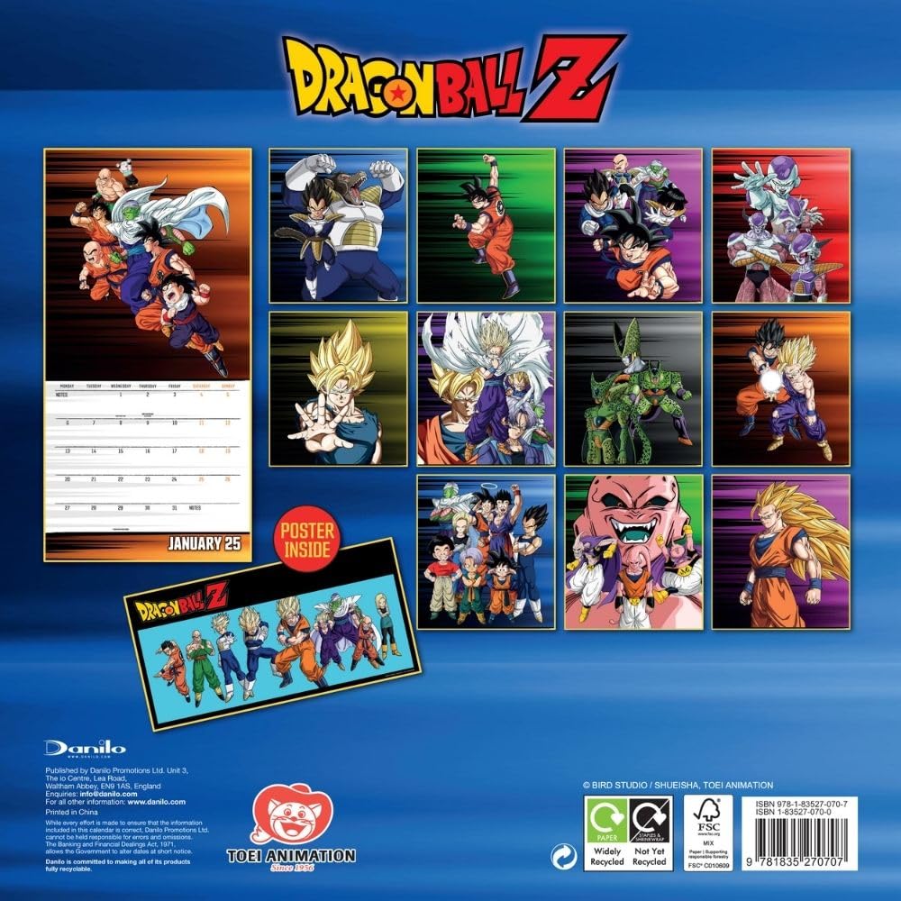 2025 Dragon Ball Z Action-Packed Square Wall Calendar
