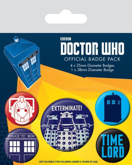 Doctor Who Collectible Pin - Back Button Set of 5 with Exterminate Design