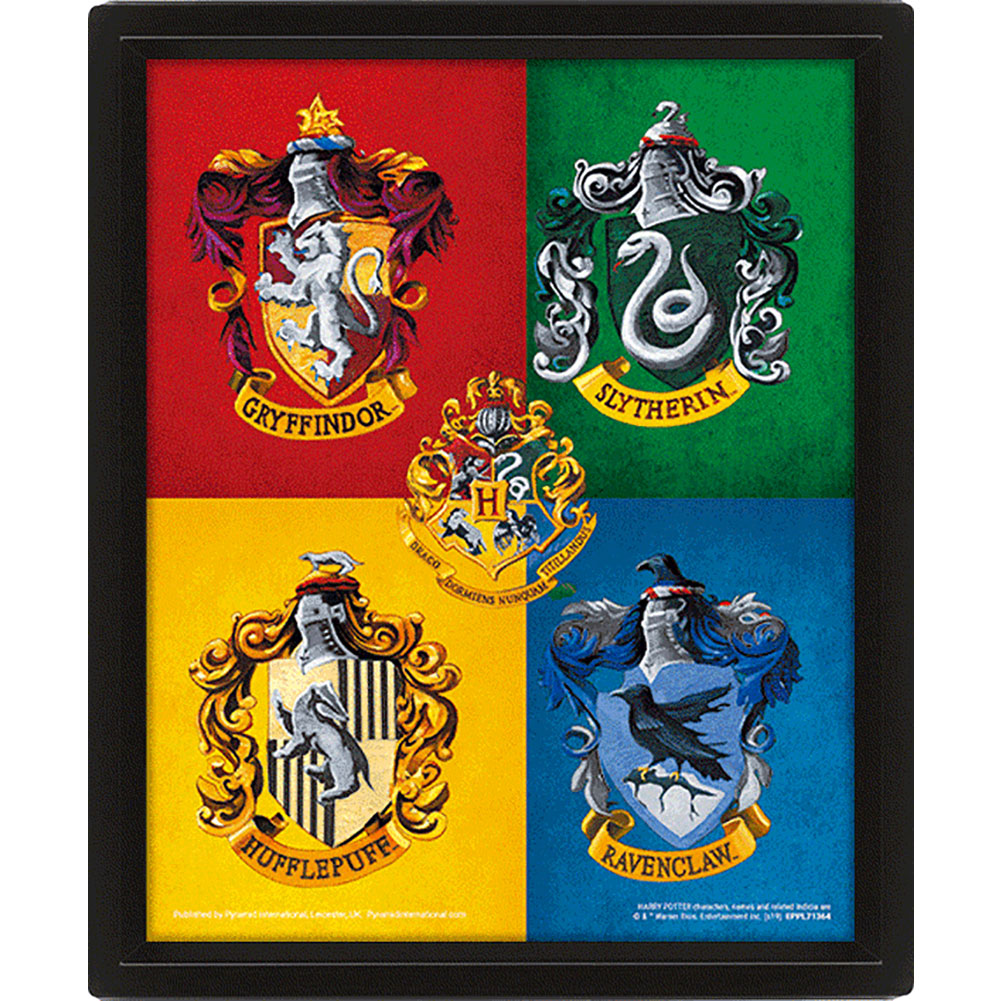 Framed 3D Lenticular Harry Potter Picture Featuring Moving House Crests