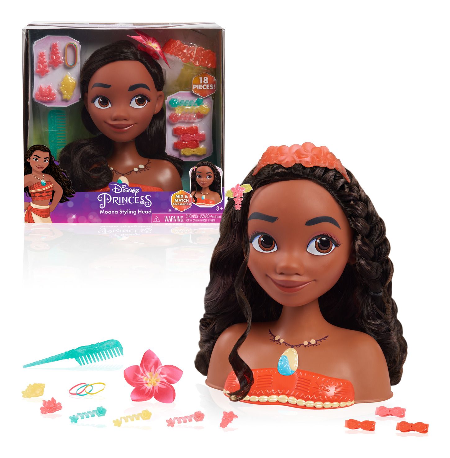 Disney Princess Moana Doll with Long Black Hair and 13 Styling Accessories