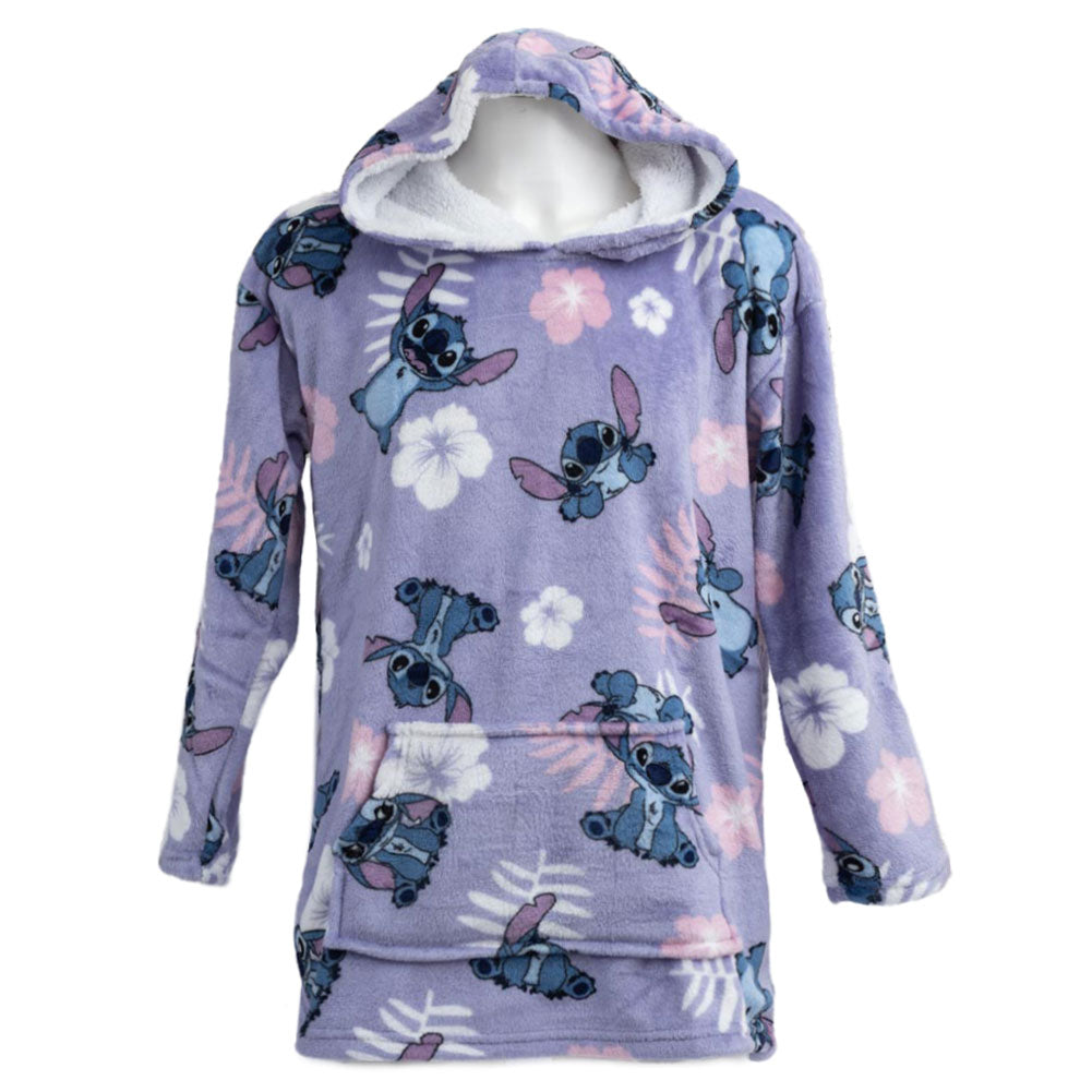 Lilo & Stitch Kids' Wearable Luxury Purple Poncho Blanket with Multi - Stitch Design
