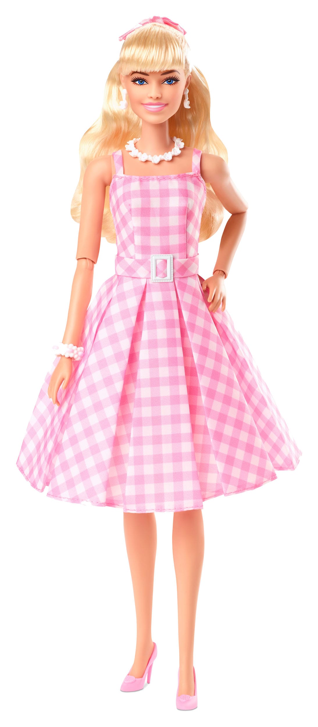 Margot Robbie as Barbie in a Charming Pink Gingham Dress from Barbie The Movie