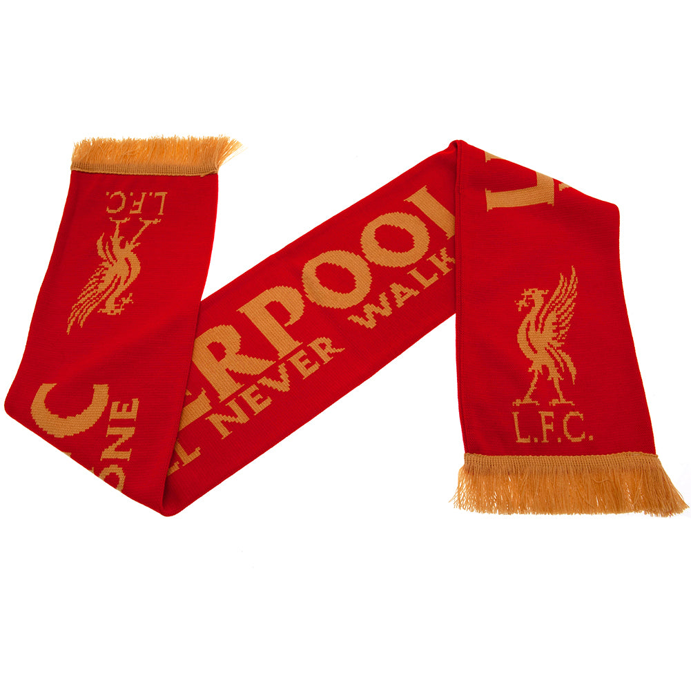 Gold-Detailed Liverpool FC Red Liverbird Scarf with Fringe