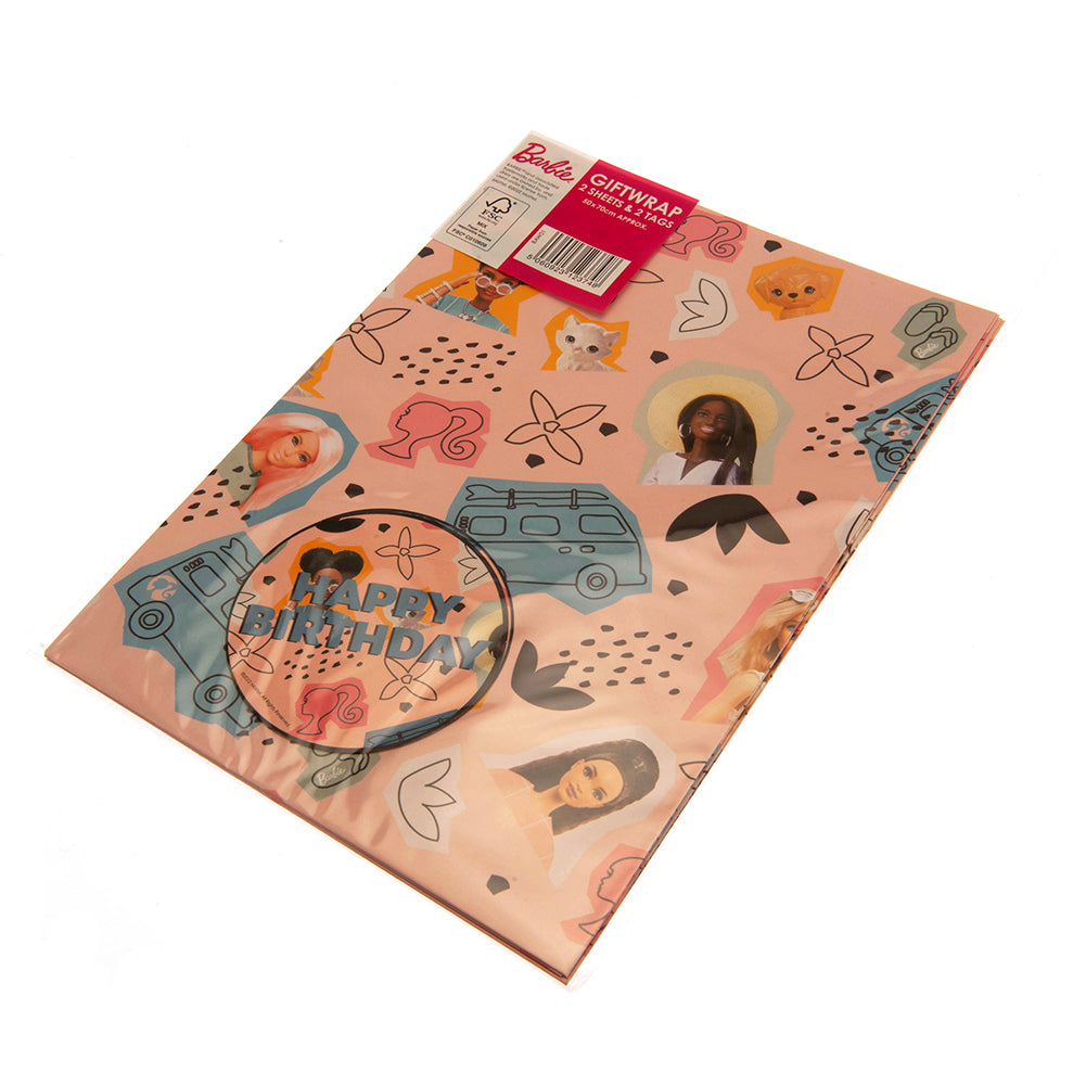 Colorful Barbie Themed Gift Wrap Sheets with Happy Birthday Tags