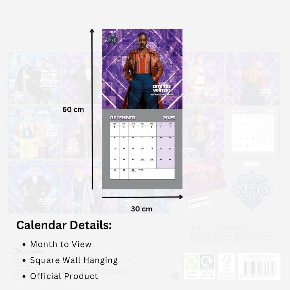 Doctor Who Classic Edition Square Wall Calendar for the Year 2025