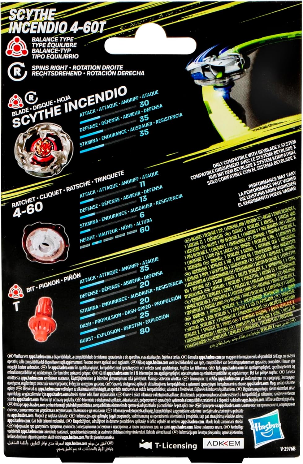 Beyblade X Starter Pack: Scythe Incendio 4 - 60T Spinning Top and Launcher for Competitive Battle Toys