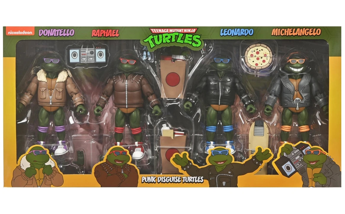 NECA Collectible 7-Inch Scale Teenage Mutant Ninja Turtles Cartoon Themed Punk Turtles Four-Pack Action Figures