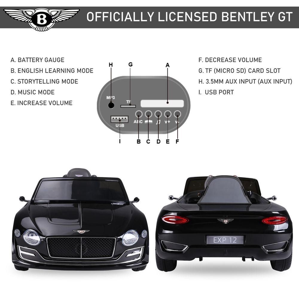 Black Electric Powered Ride - on Car for Kids in Bentley Style