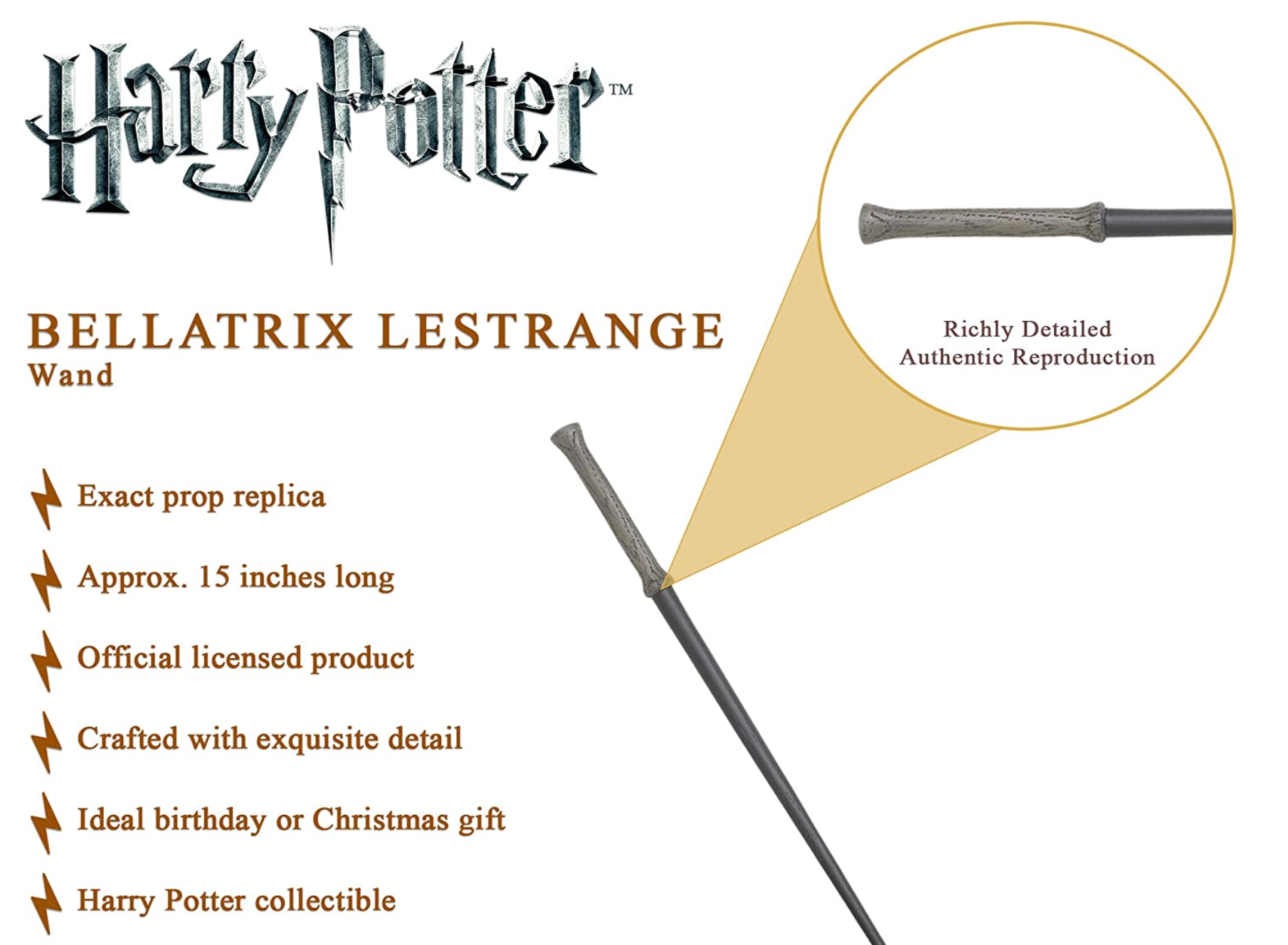 Collectible Harry Potter Bellatrix Lestrange's Magic Wand in a Standard Window Box