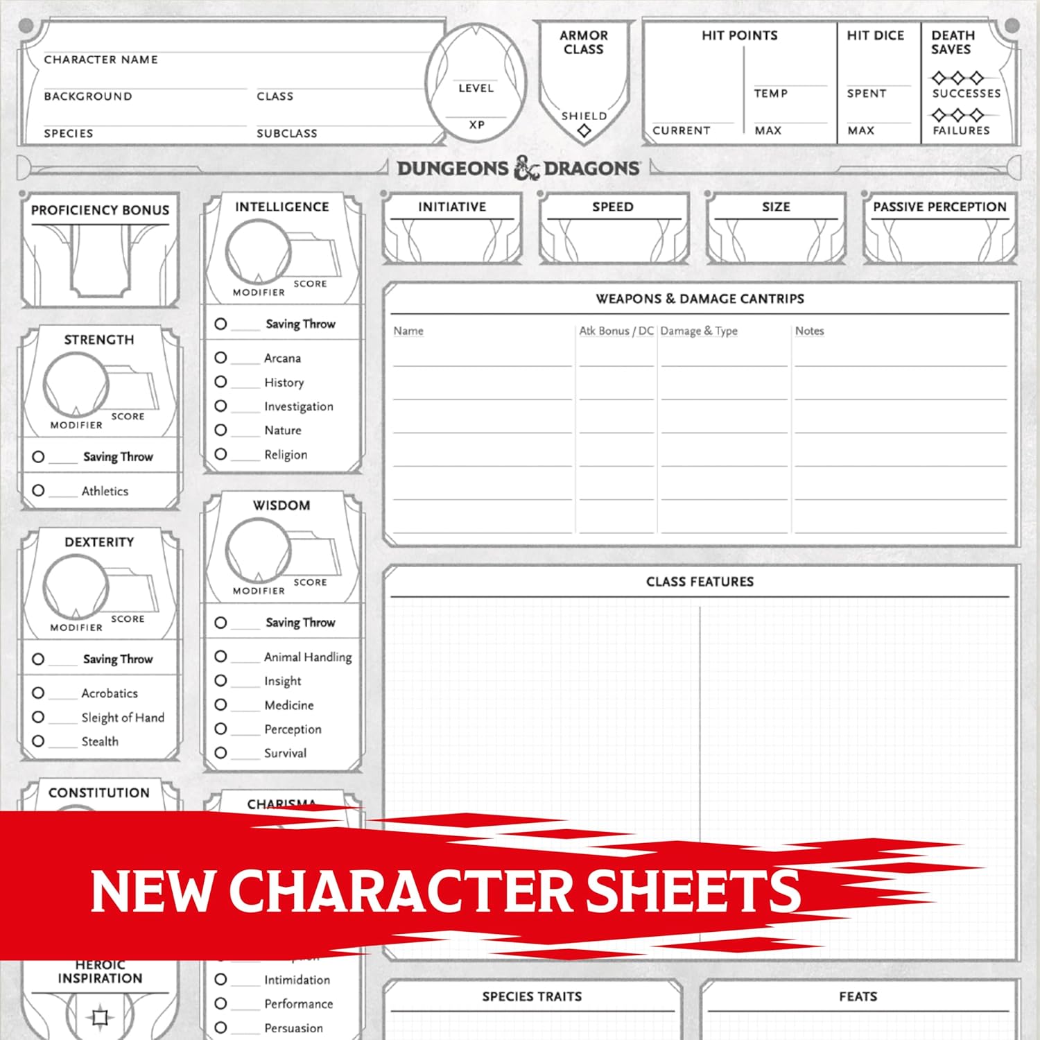 2024 Updated Dungeons & Dragons Character Sheets Set with 50 Sheets