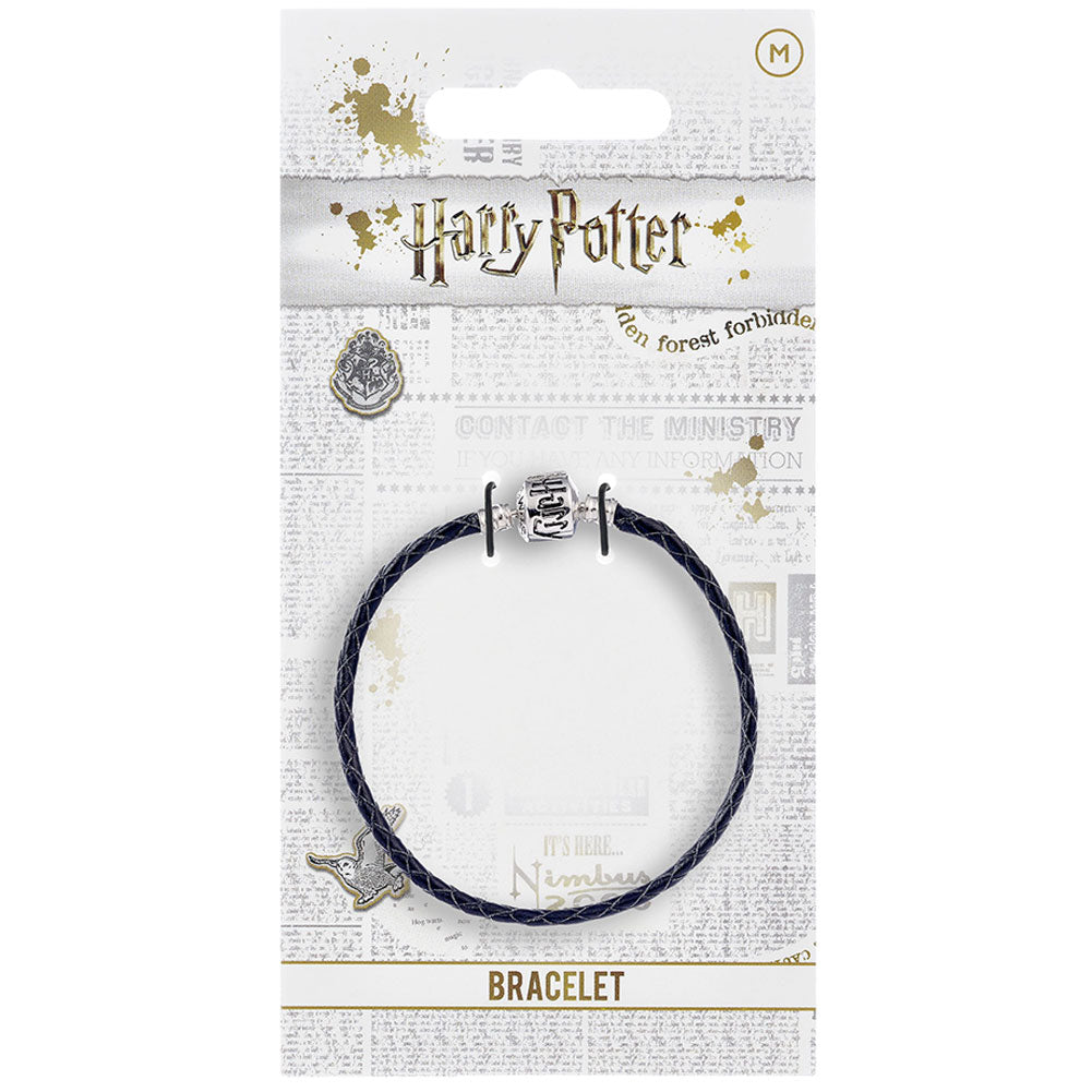 Stylish Black Leather Charm Bracelet in Small Size for Harry Potter Fans