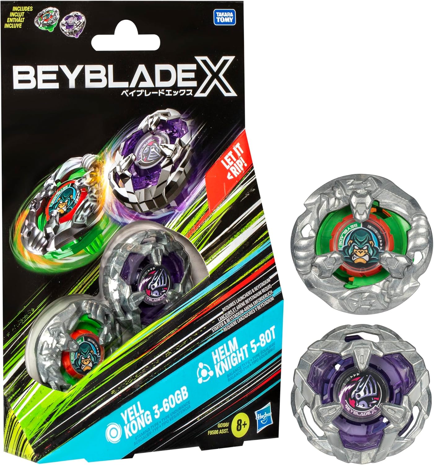 Beyblade X Dual Pack: Yell Kong 3-60GB & Helm Knight 5-80T High-Speed Tops